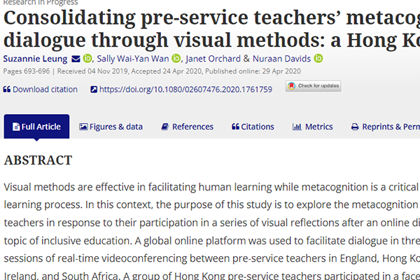 Cropped screenshot. Leung et al, 2020: Consolidating pre-service teachers' metacognition of online dialogue through visual methods: a Hong Kong case study